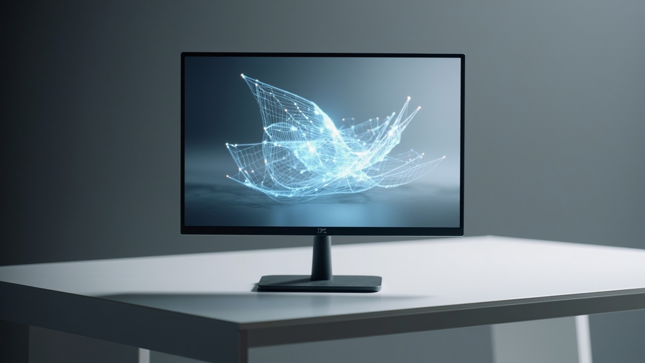 A professional 3D ready monitor on a review desk showing a glasses-free spatial image of a CAD model