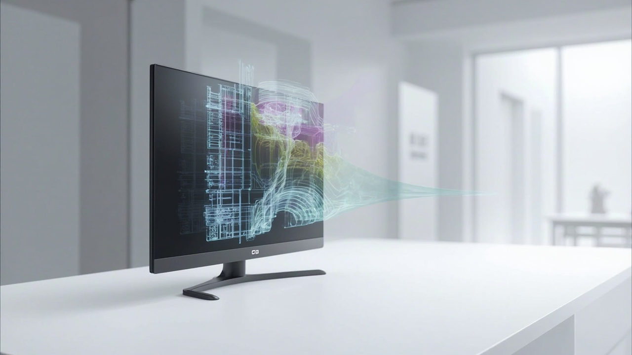 A 3D screen on a workstation showing a stereoscopic depth image without 3D glasses.