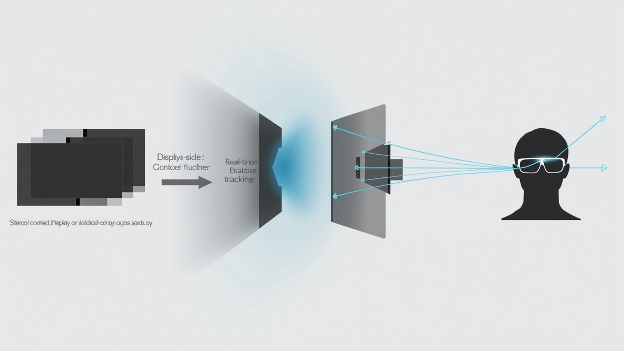 Workflow diagram showing how stereo content is delivered to a single viewer through an eye-tracked autostereoscopic display