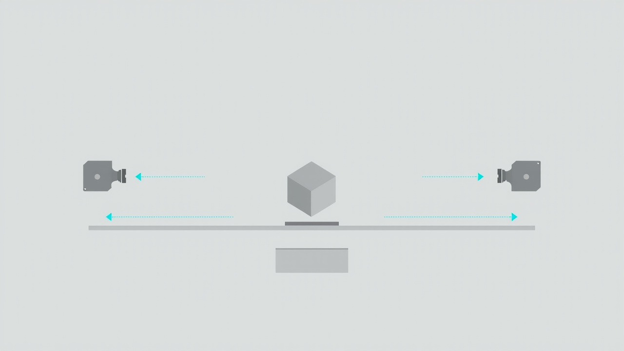 Diagram-style illustration of two cameras offset by an interocular baseline capturing the same subject, with arrows showing the left and right views combining into a single stereoscopic image.
