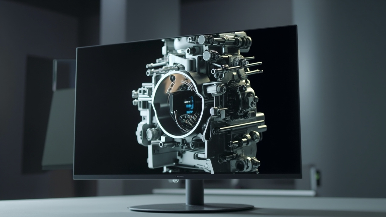 A side-by-side stereoscopic image of a 3D object shown on a glasses-free spatial display, illustrating the left-view and right-view pair that creates depth.