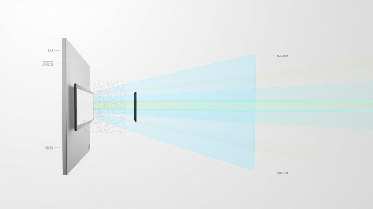 Diagram-style illustration of a glasses-free stereoscopic 3D monitor using a lenticular optical layer and eye tracking to deliver separate left-eye and right-eye views