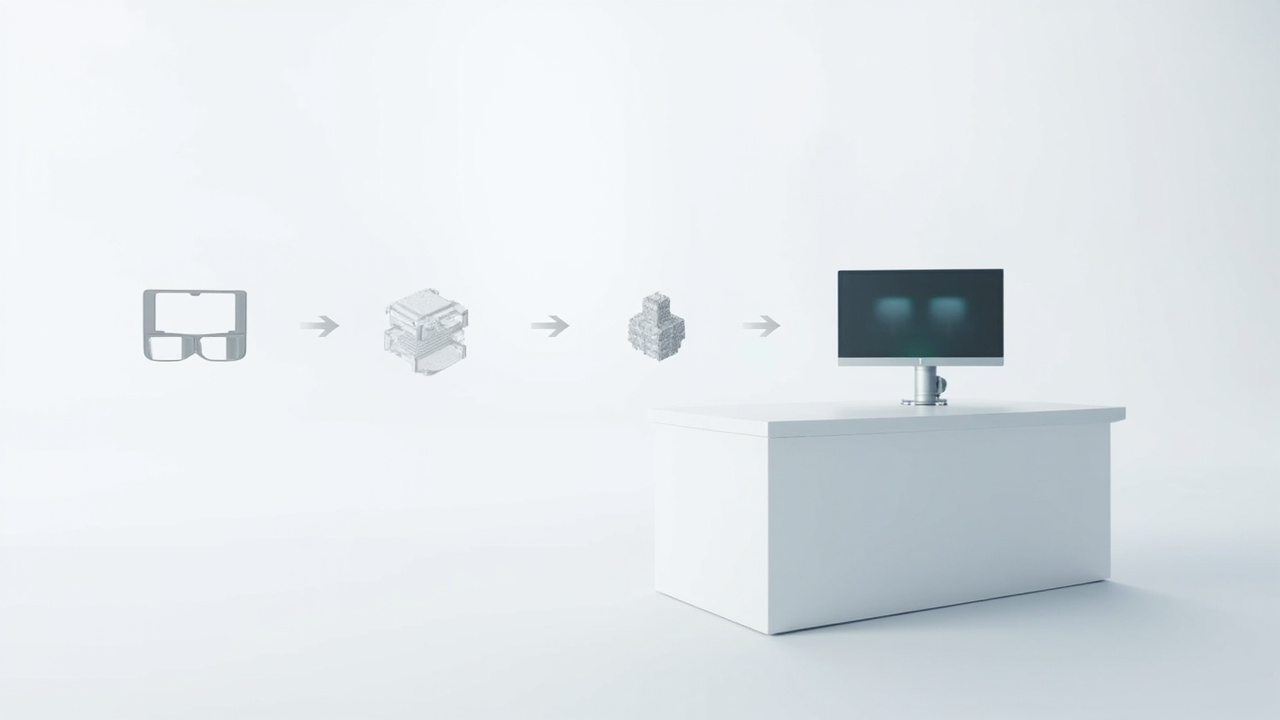 Workflow diagram showing stereo-ready source content feeding into a glasses-free stereoscopic display for review