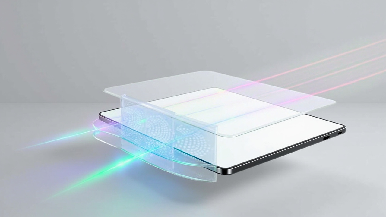 Cutaway diagram of an autostereoscopic display showing the lenticular layer and eye tracking