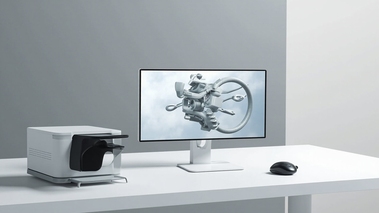 Glasses-free 3D spatial display on a desk showing a depth-rich 3D model without eyewear