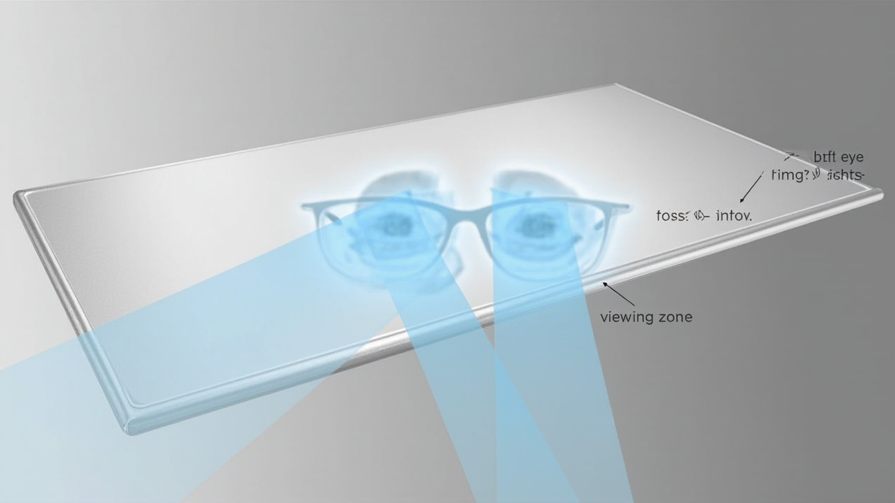 Diagram-style illustration showing how an autostereoscopic display delivers separate left-eye and right-eye views to create depth.